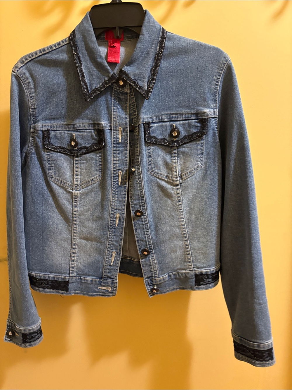 Christina Light Blue Denim Jacket with Black Trim